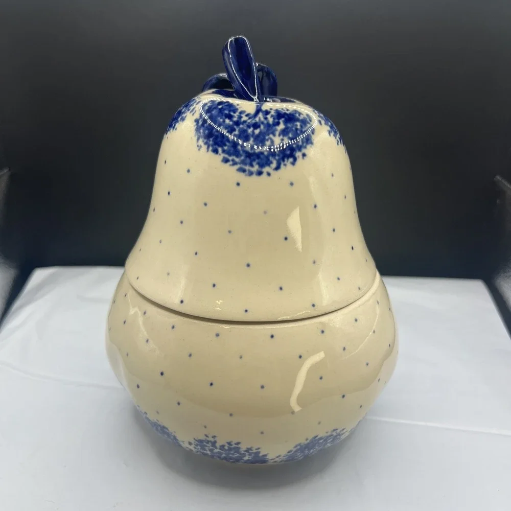 Vintage Wiza Poland Bunzlau Polish Pottery Pear Shaped Lidded Sugar Bowl Jar 20